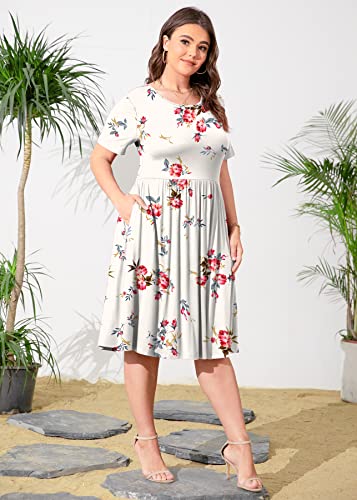 Image of POSESHE Womens Plus Size Summer Dress 2026 Casual Short Sleeve Empire Waist Loose Fit Swing T-Shirt Dress with Pockets