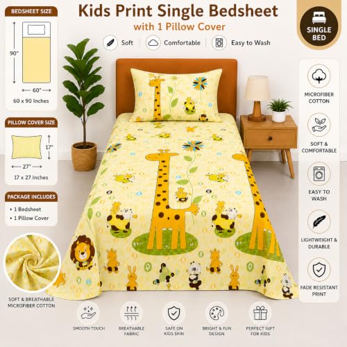 Image of COZY FURNISH Single Bed Sheet Set with 1 Pillow Cover, 60 x 90 Inches, Premium Microfiber Cotton, Soft Bed Linen for Home