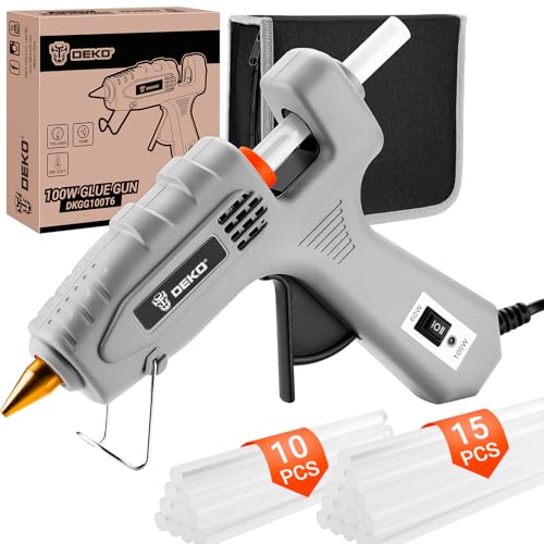 Hot Glue Gun Full Size: DEKOPRO 60/100Watt Dual Temp Hot Glue Gun Kit with 25 Glue Sticks, Organize Storage Case, Heavy Duty Heat Glue Gun Tool Set for Home Repair, Art & Crafts, DIY