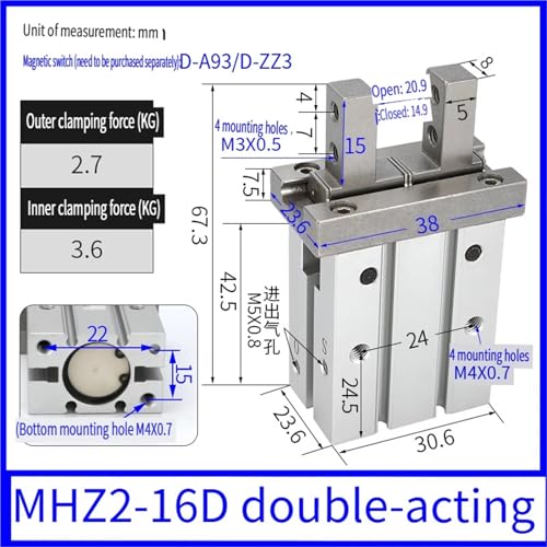 Cilindro neumático MHZ2-16D de doble efecto con pinza paralela 2