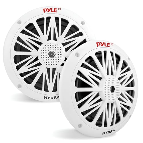 Image of Pyle 6.5 Inch Dual Marine Speakers - 2 Way Waterproof and Weather Resistant Outdoor Audio Stereo Sound System with 200 Watt Power, Poly Carbon Cone and Butyl Rubber Surround - 1 Pair (White)