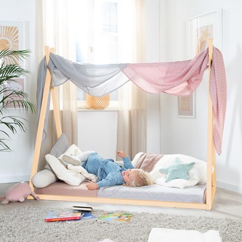roba Wooden Tipi Bed 70 x 140 cm - Montessori Inspired Children's Bed - FSC-Certified Bamboo Wood - Baby Bed for Playing, Reading & Cuddling - Natural