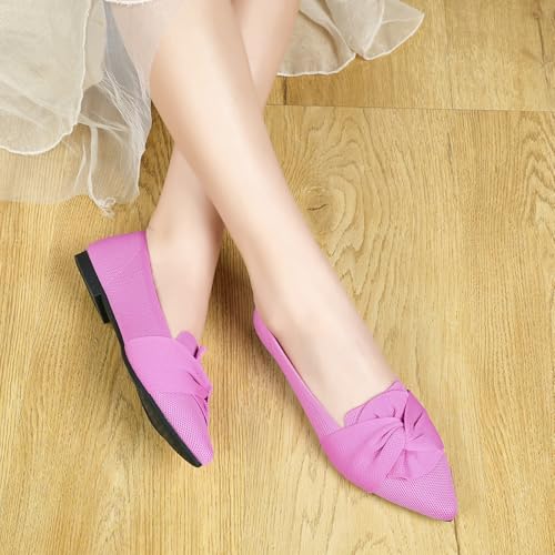 Image of HIULYCENCE Flats for Womens Pointed Toe Ballet Flats with Bow Comfortable Knit Dressy Flats