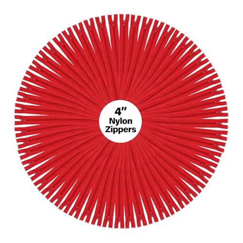 Image of Mandala Crafts 100 PCs Red Closed-End 4 Inches Nylon Zippers for Sewing