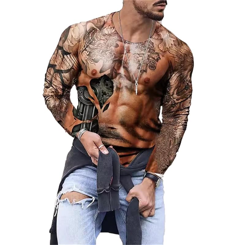 Muscle Tattoo 3D-Print Langarm-T-Shirt für Herren...
