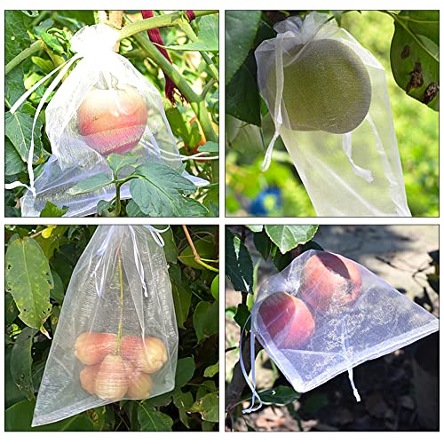 100 Pieces Organza Fruit Netting Bags - 6X8 Inch Fruit Protection Bags With Drawstring, Garden Plant Net Barrier Bag For Tomatoes, Grapes, Mangoes #TOP4