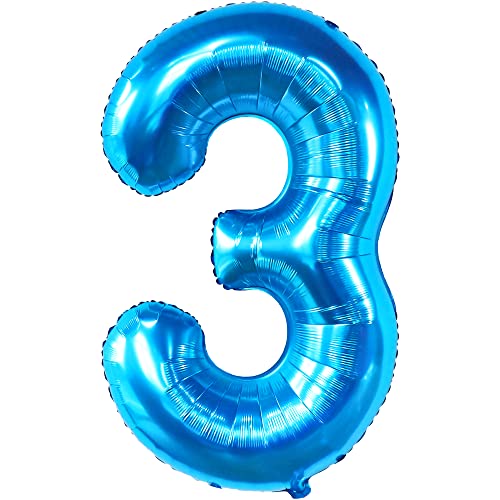 Image of Katchon, 40 Inch Blue Number 3 Balloons For 3rd Birthday Decorations