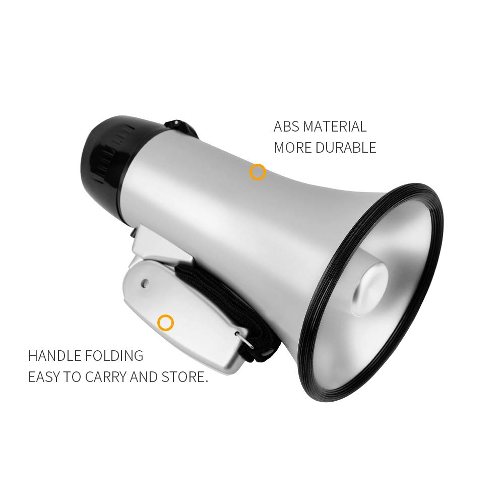 Mégaphone portatif Sirène mégaphone professionnelle 25 W haut-parleur multifonction avec conversation, sirène pour sports intérieurs et extérieurs, réponse d'urgence Haut-parleur Sirène Bullhorn