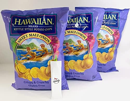 Hawaiian Kettle Chips Party Size Sweet Maui Onion with Complimentary Kokobunch Kit 3 - 13oz PACK