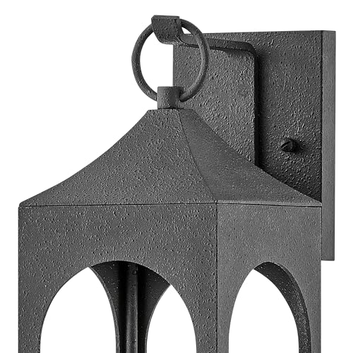 Hinkley Amina Single Light Wall Mount Outdoor Lantern - Aluminum, Arched Windows, Clear Seedy Glass Cup, Faux Candle Effect - Distressed Zinc Finish - Image 2