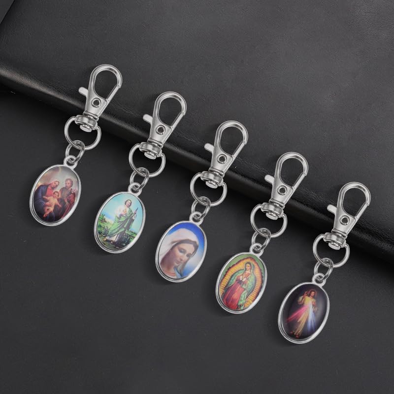 20Pcs Oval Religion Jesus Virgin Mary Keychain Virgen de Guadalupe Keychain Catholic Gifts for Men Women Baptism Confirmation Christian Church Souvenir - Image 9