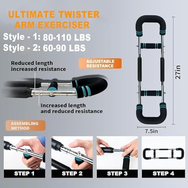 Twister Arm Trainer, Adjustable 40-100lbs Chest Workout Equipment, Chest Trainer for Men, Shoulder Muscle Training Fitness Equipment, Detachable Design Fitness Anywhere