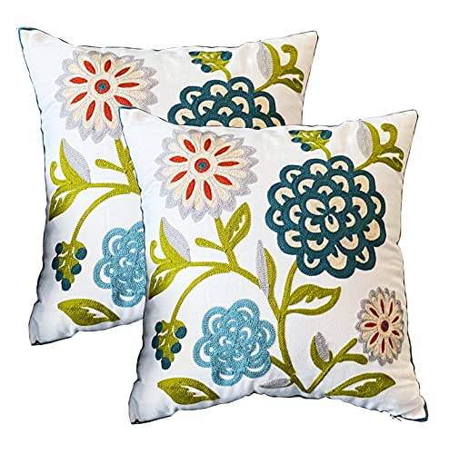 Fundas Decorativas de cojín Bordadas para Exteriores, 45,7 x 45,7 cm, Tapiz de algodón, Estilo Floral, decoración del hogar, para sofá, Cama, Sala de Estar, 2 Unidades