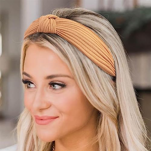 Image of DRESHOW 8 Pack Knotted Headbands for Women Wide Turban Headband Yoga Exercise Ribbing Hair Hoop Hair Bands Accessories