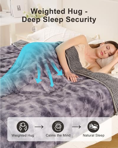 Image of Ultra-Soft Weighted Blanket for Adults(15 lbs, 60 inch x 80 inch Queen Size) Plaid Sherpa Fleece Reversible Heavy Blanket with Glass Beads, Perfect for 140-190 lbs, Machine Washable, Tie-dye Grey