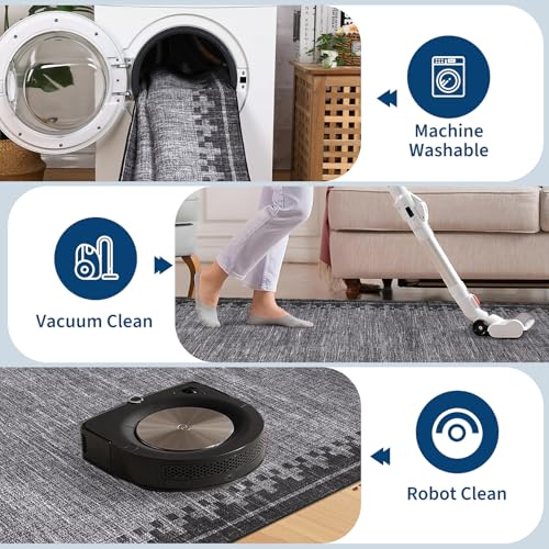 Tapete Gris 5x7 para Sala y Dormitorio Lavable miniatura 4