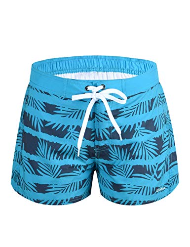 Unitop bermuda feminina de secagem rápida slim fit verão praia natação azul estampado L-32