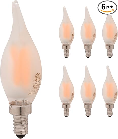 CA10 Flame Tip Chandelier Light Bulbs E12 Candelabra Base Warm White Dimmable.