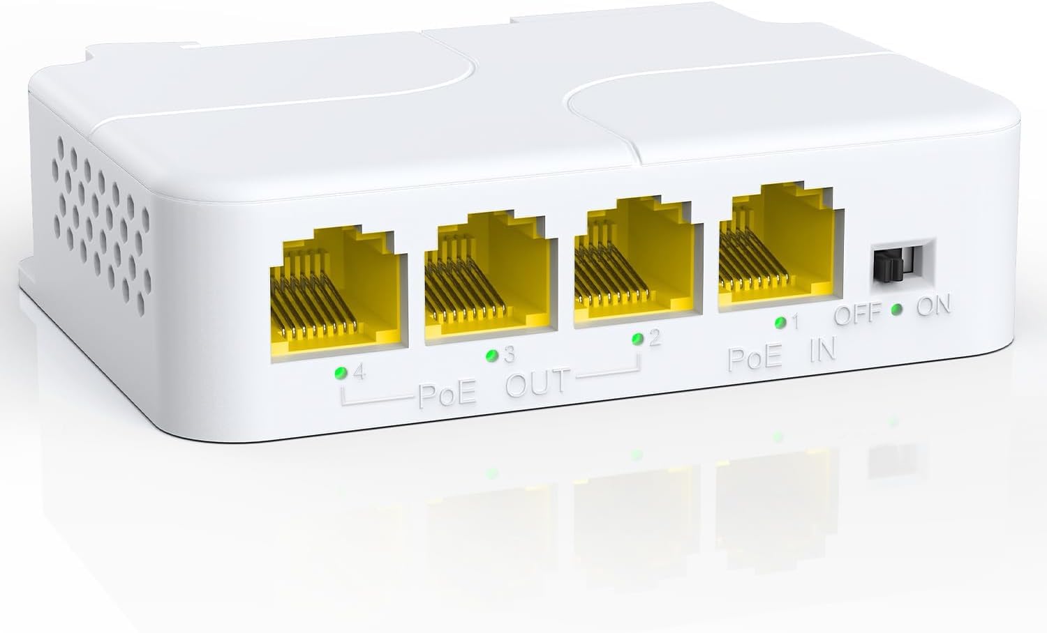 4 Port PoE Extender Gigabit, PoE Passthrough Switch, 3 PoE Out, IEEE 802.3af/at Mini 4 Channel PoE Repeater 1000Mbps, VLAN, Wall and Din Rail Mount Passthrough POE Amplifier/Booster, Plug and Play