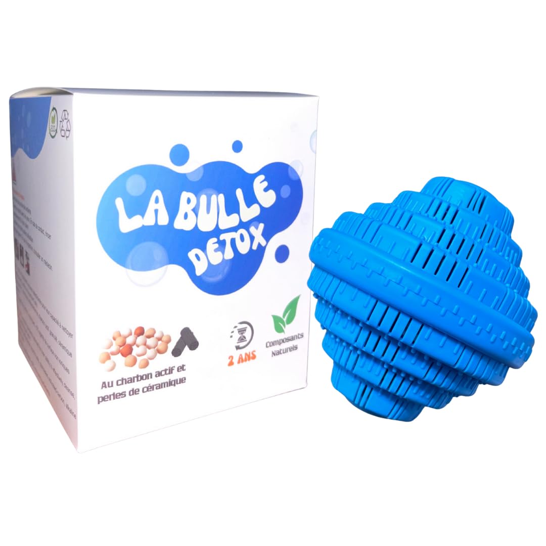 Boule de Lavage Écologique Réutilisable | Hypoallergénique | Perles de Céramiques & Charbon Actif | Nettoie et Purifie l’Eau | Alternative Naturelle à la lessive