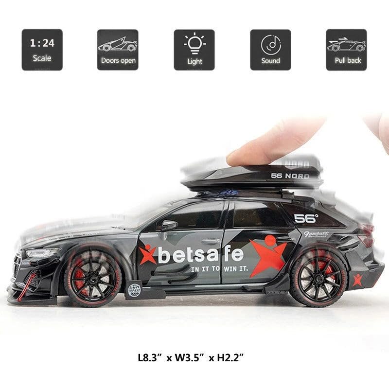 Image of TOYRENTTO 1:24 A*U*D*I RS6 Diecast Car Toy - 6 Openable Doors, Lights, Sound & Music, Roof Box & Racing Design for Kids & Collectors(Colour AS PER Stock)