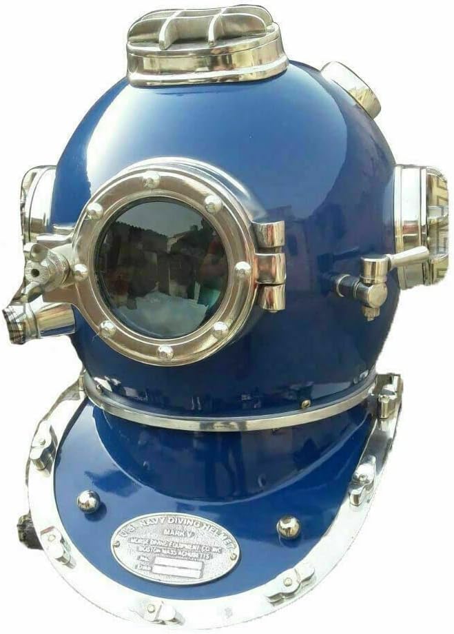Generic 18 Inch Us Navy Diving Helmet Mark V Deep Sea Divers Helmet Blue & Chrome Finish