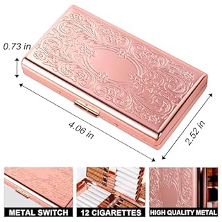 Vintage Metal Cigarette Case with J6 Lighter Metal Case, Holds 12pcs 100mm Cigarettes, Can Also Be Used for RFID Credit Card and Cash Organizer (Rose, 12pcs 100's)