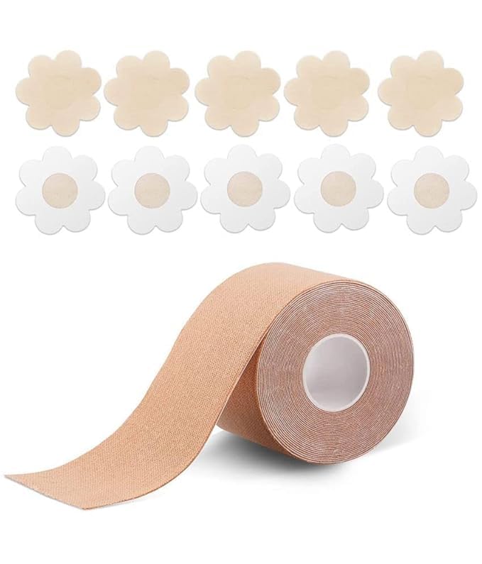 Boob Tape for Women & Breast Tape Breast Lift for Strapless Dress, Nipple Tape, Multipurpose Body Tape for Push-Up Breast Lift, Light Brown Booby Tape for Women-image-49