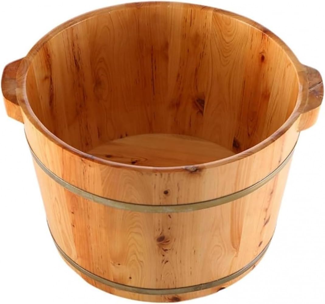 KOKUMON Hinoki Cypress Foot Bath Thick Wooden Bucket 14.2in Diameter Soak Tub