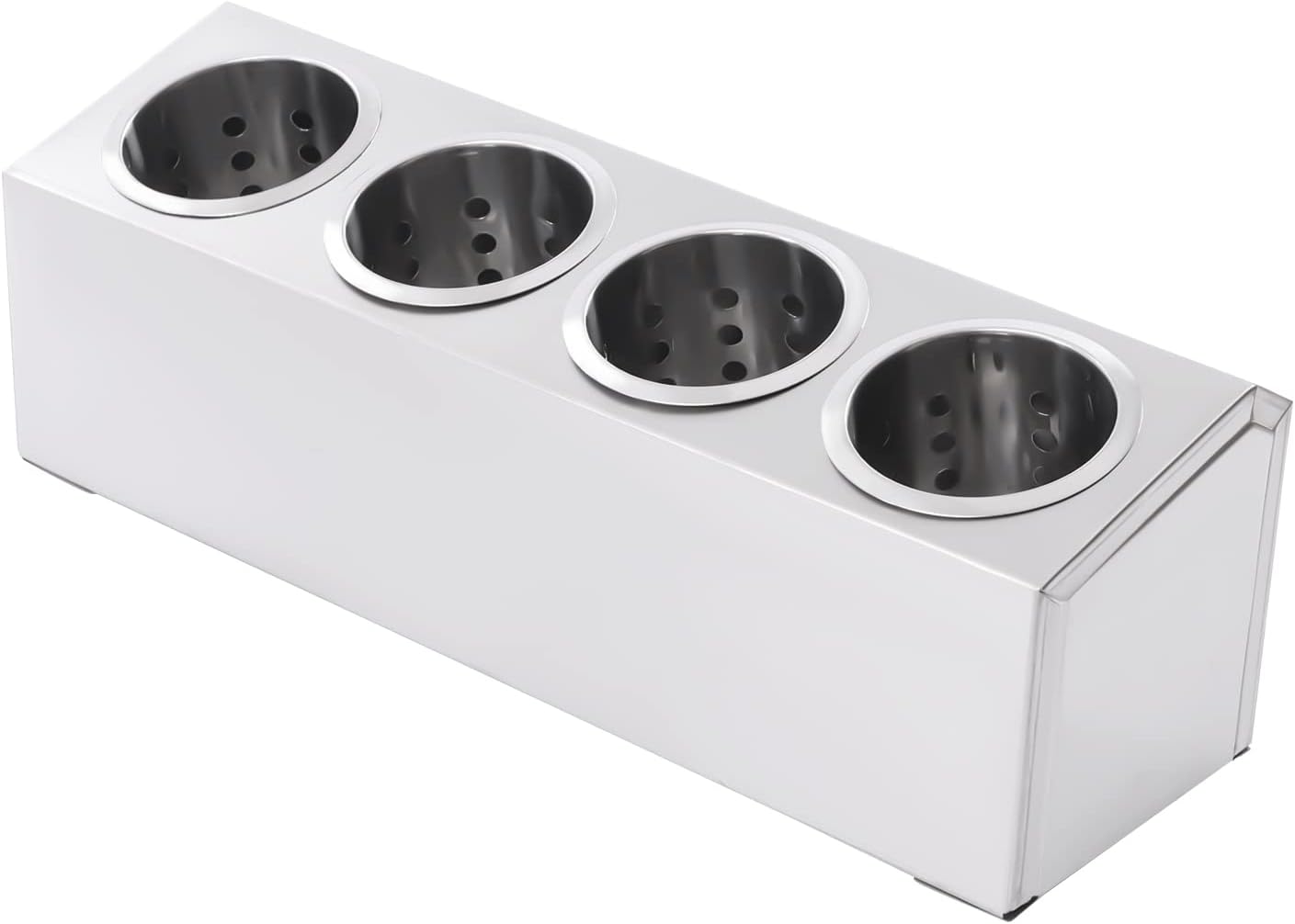Commercial 4-Hole Stainless Steel Cylinder Flatware Silverware Utensil Holder Organizer Caddy, Detachable Countertop Utensil Dispenser for Forks Spoons Knives for Restaurant Kitchen Buffet