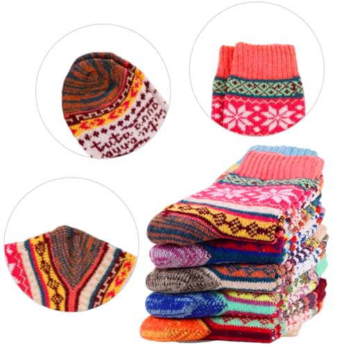 Women Wool Socks 5 Pair,Winter Warm Snowflake Sock,Warm Winter Socks,Soft Cotton Wool,Fuzzy Sock Gifts for Women Men,One Size3