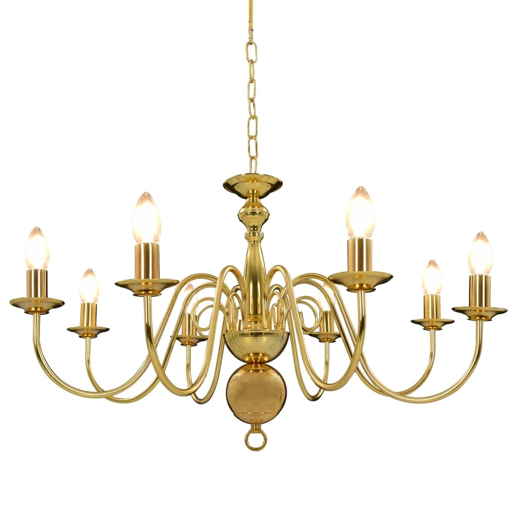 vidaXL Classic Golden Chandelier with 8 Bulb Bases, E14 Bulb Compatible, Metal Candle-like Style, Suitable for Living Room, Dining Room