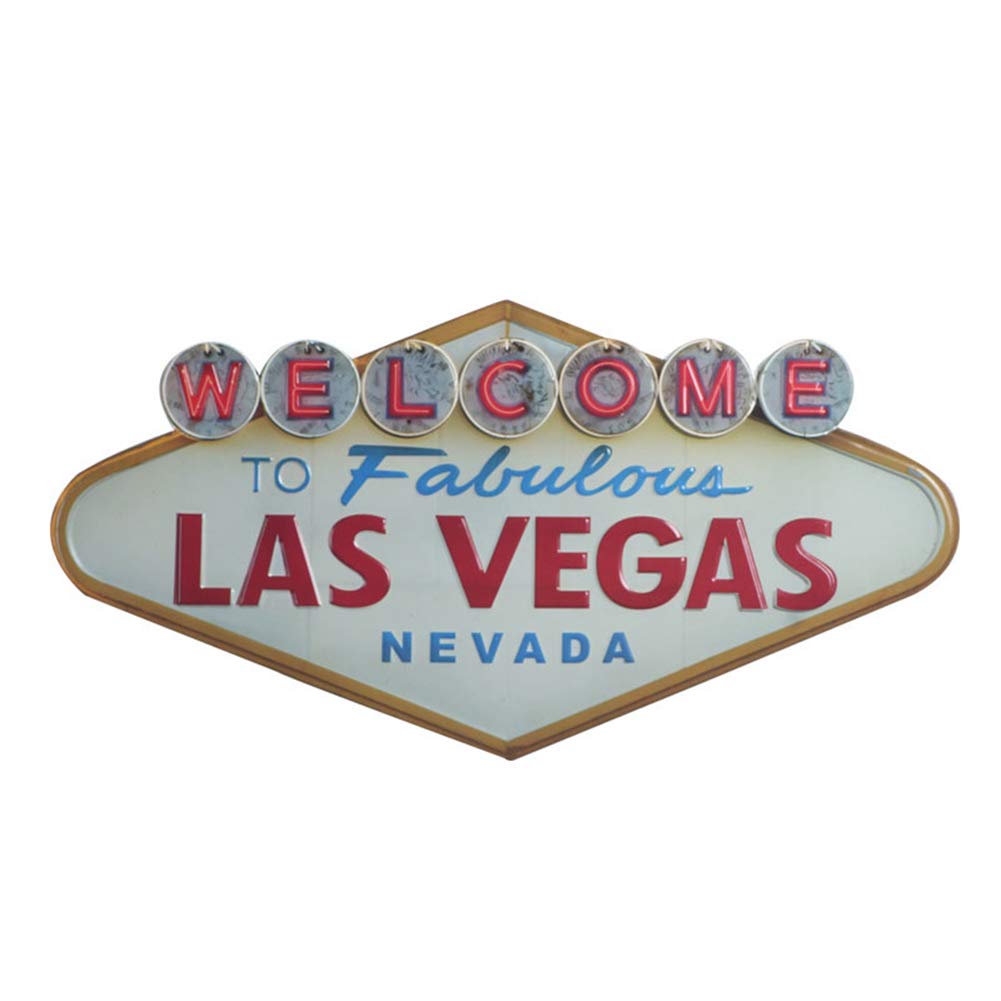 LED Illuminated Signage, Welcome Las Vegas Guiding Display Lamp Iron LED Bulletin Board Billboard Storefront Electronic Display Sign Vintage Wall Decoration