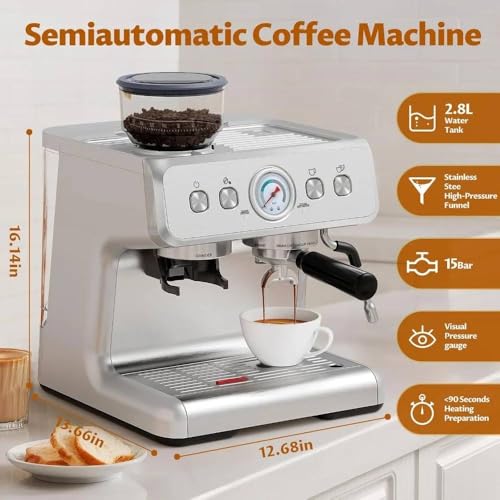 Image of Fastlink‚15 Bar Espresso Machine: Fast Heating Cappuccino & Latte Maker with Milk Frother - Enjoy Delicious Coffee at Home