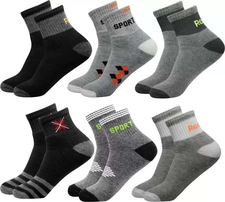 Men's Ankle Length Sport Socks, Multicolour, Pack of 6, Cushioned Quarter Crew-picture-44