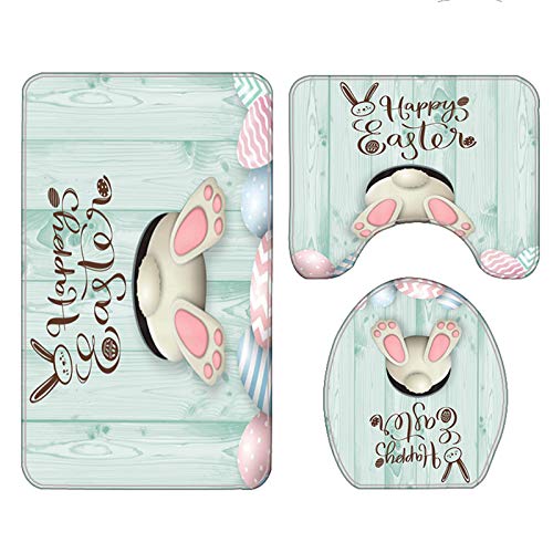 Nmpptm 4 Pcs Easter Shower Curtain Set With Non-Slip Rug, Toilet Lid Cover And Bath Mat,Funny Rabbit Easter And Blue Eggs Shower Curtains With 12 Hooks, Happy Easter Shower Curtain Sets For Bathroom #TOP3