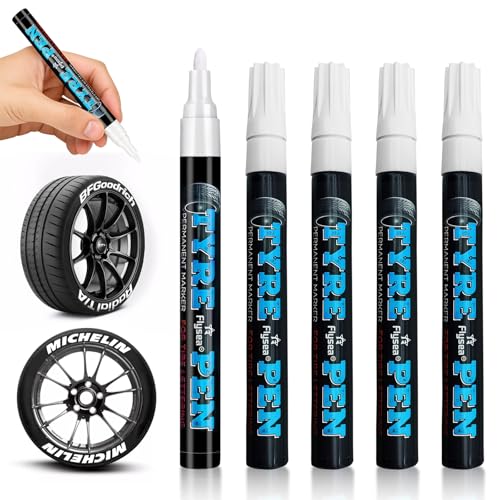 YUWJOOWEE 5 Stück Auto Reifen Stift Weiß, Hohe Kapazität Reifenstift Weis Wasserfest, Wasserfest Reifenmarker, Lackstift Weiß, Weißer Reifenmarker für Auto Motorrad Reifen