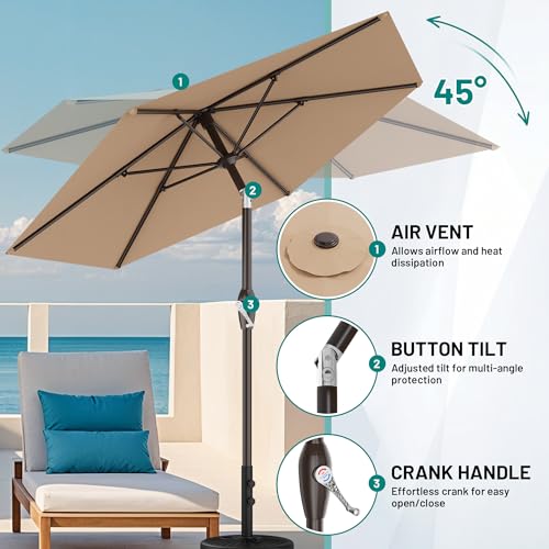 AreShark 7.5FT Patio Umbrella Table Market Umbrella w/Tilt and Crank, Heavy-Duty Outdoor Umbrellas for Pool, Deck, Garden and Backyard, Beige image 7