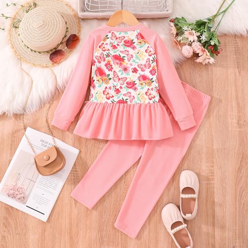 Image of Little Girls Clothes Sets - Cute Sweatshirts Top Shirt & Leggings 2 Piece Kids Fall Winter Outfits Toddler Clothing