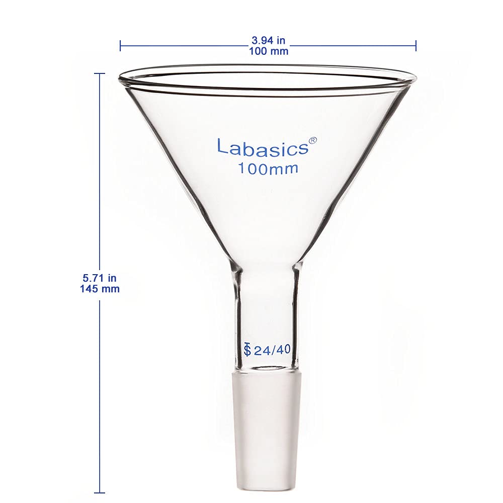 Labasics Imbuto da Laboratorio, Triangolo Imbuto, Imbuto per Polvere a Stelo Corto in Vetro con Diametro Esterno Superiore di 100mm e Interno Giunto 24/40