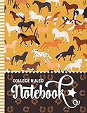  College Ruled Notebook: Large 8.5x11 Composition Book / 100 Sheets (200 Pages) / Numbered Pages / Note Taking Gift For Back To School - Writing / Colorful Horse Art Pattern on Gold Yellow Brown