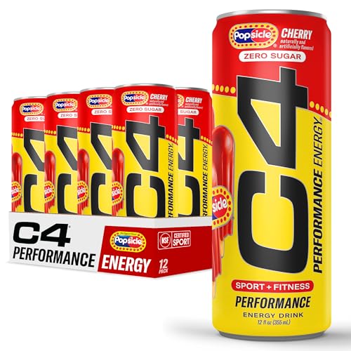 Image of C4 Performance Energy Drink, Cherry Popsicle, Zero Sugar Carbonated Preworkout Energy, 200mg Caffeine with Beta Alanine, 12 Fl Oz (12 Pack)