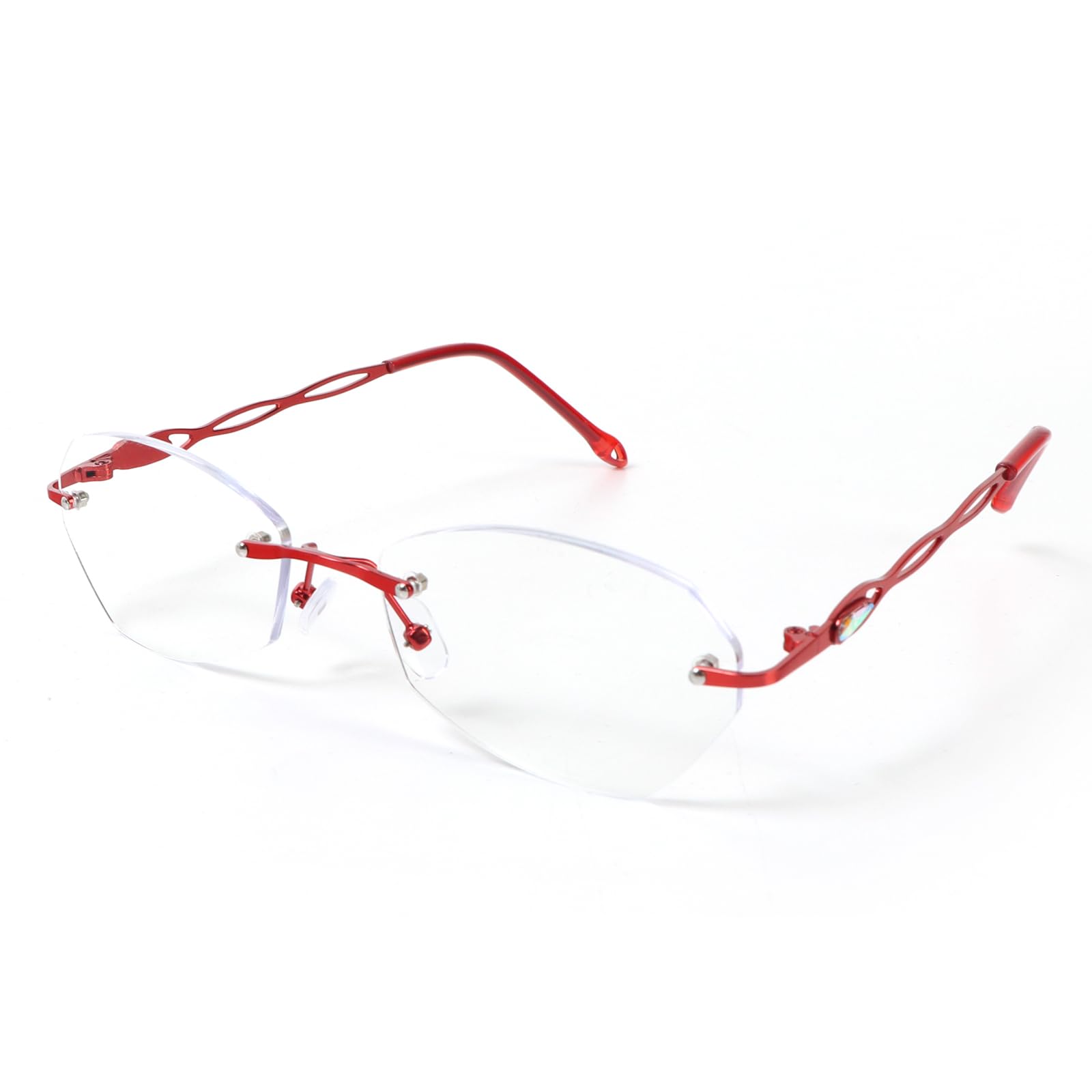 MMOWW Rimless Lesebrille für Frauen Blaulichtfilter Brille Computerbrille Leichte kleine Metall Leser (Rot, +1.5)