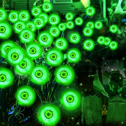 4 Pack Green Solar Eyeball Halloween Lights - Outdoor Waterproof Swaying Fairy Lights for Pathway Yard Garden Decorations