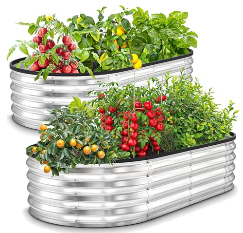 Utopia Home Galvanized Raised Garden Bed, 4 by 2 feet Lightweight Planter Boxes Outdoor with Easy Assembly, Large Garden Bed for Vegetables, Fruits, Flowers, Silver, Pack of 2