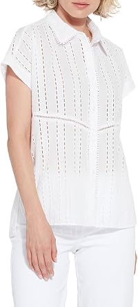 Lysse Cornet Eyelet top Short Sleeve, Button Down Shirt - Light Weight