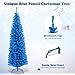HAPPYGRILL 6 Feet Blue Pencil Christmas Tree Artificial Slim Christmas Tree Skinny Xmas Tree with Metal Stand, Realistic Unlit Pine Tree with 520 Branch Tips for Indoor Outdoor