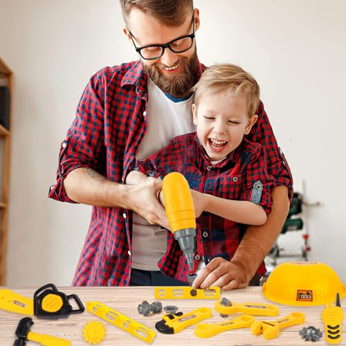 UNIH Toddler Tool Bench Kids Workbench Tools Set for Kids Toy Pretend Play Learning Toy Tool Set with Electric Drill, Toddler Boy Toys for 2 Year Old Boys Gift - Thumbnail 6