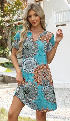 Image of WIHOLL Summer Dresses for Women Casual V Neck Wedding Guest Dress Hawaiian Midi Dress Fashion Beach Vacation Clothes