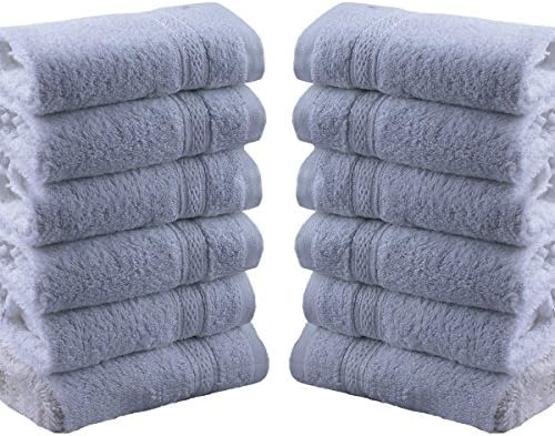 Casabella Pack Of 12 100% Cotton Face Cloth Towels Flannels Wash Cloth 550 Gsm (12 Pieces Face Towel Set, Grey)